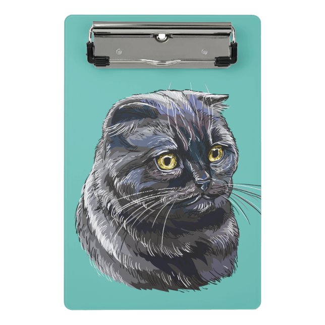 Hand drawing funny fluffy Black brittish cat. Mini Clipboard (Front)