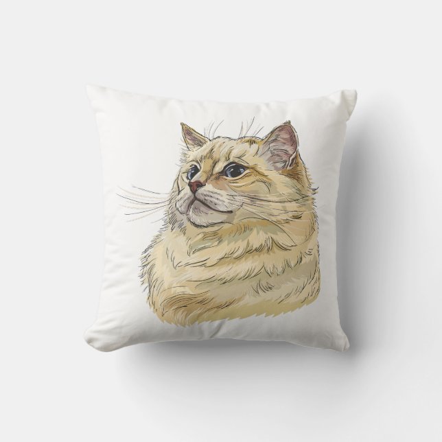 Hand drawing funny fluffy Ragdoll cat Throw Pillow (Front)