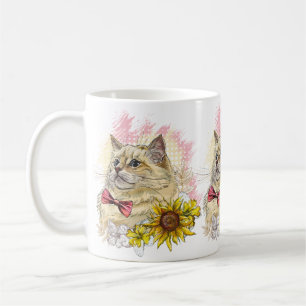 Hand drawing funny Red Ragdoll cat with flowers Coffee Mug