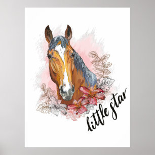 Hand drawing horse with plants and flowers T-Shirt Poster