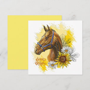 Hand drawing horse with plants and flowers throw p