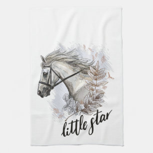 Hand drawing horse with plants apron kitchen towel