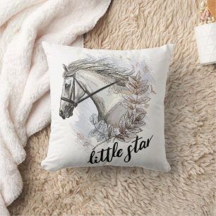 Hand drawing horse with plants T-Shirt Throw Pillow
