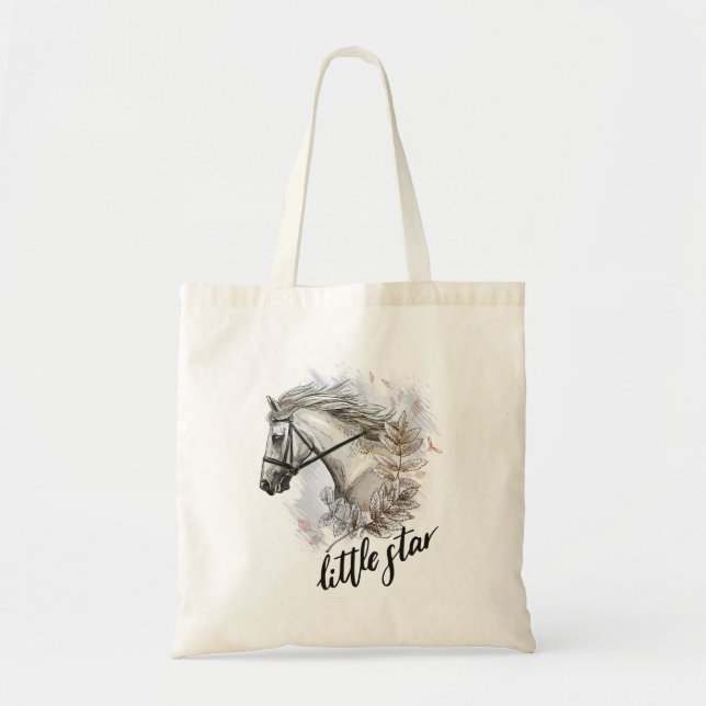 Hand drawing horse with plants tote bag (Front)