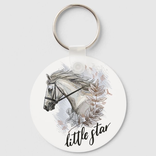 Hand drawing horse with plants tote bag keychain (Front)