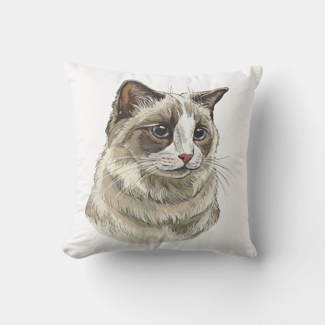 Hand drawing luffy Ragdoll cat Throw Pillow (Front)