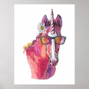 Hand drawing pink Unicorn T-Shirt Grocery Bag Poster