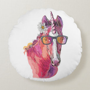 Hand drawing pink Unicorn T-Shirt Throw Pillow