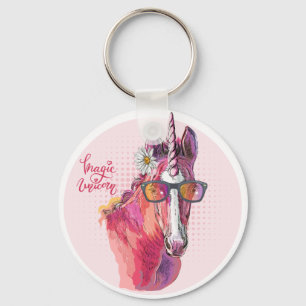 Hand drawing pink Unicorn Tote Bag Keychain