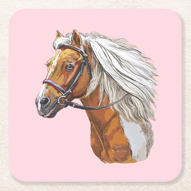 Hand drawing pinto horse portrait square paper coaster (Front)