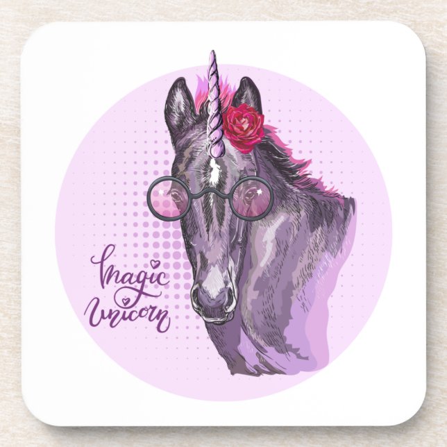 Hand drawing purple Unicorn Throw Pillow Coaster (Front)