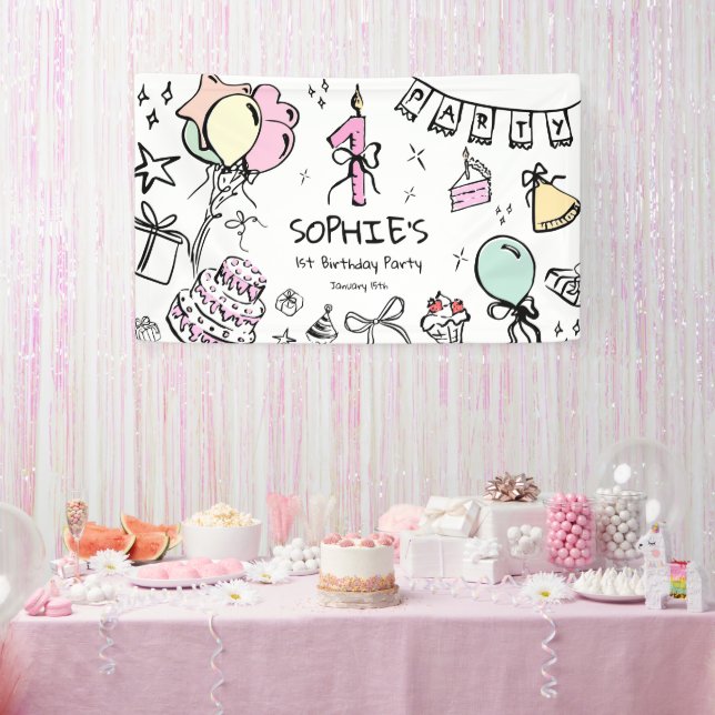 Hand Drawn 1st Birthday Banner (Party)