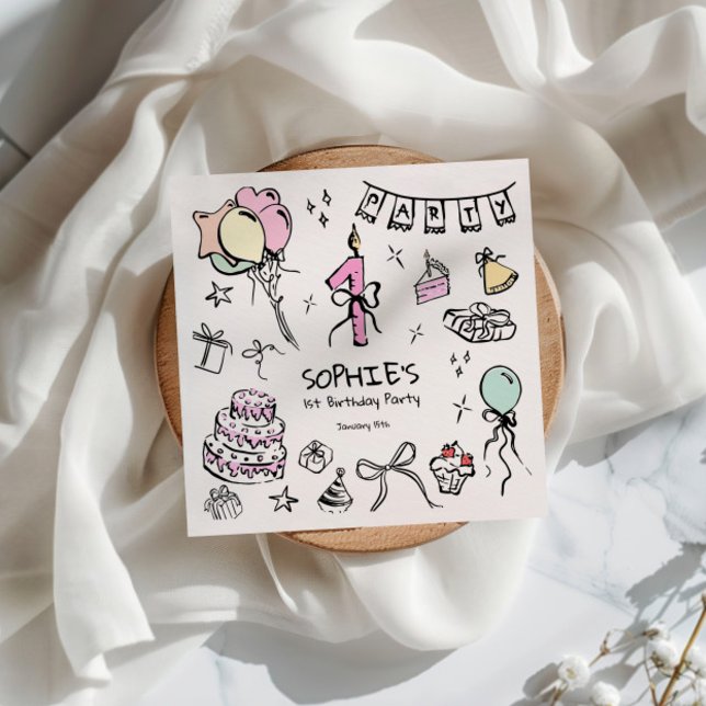 Hand Drawn 1st Birthday Napkin (Creator Uploaded)
