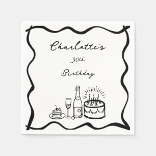  Hand Drawn 30th Birthday  Napkin