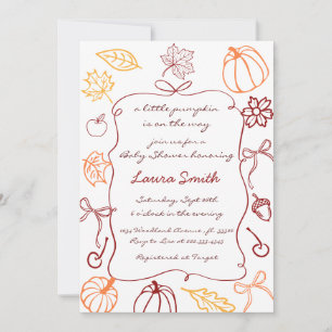 Hand Drawn A Little Pumpkin Whimsical Baby Shower Invitation
