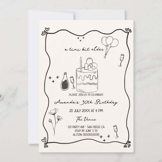 Hand Drawn A Tini Bit Older Quirky Birthday  Invitation (Front)