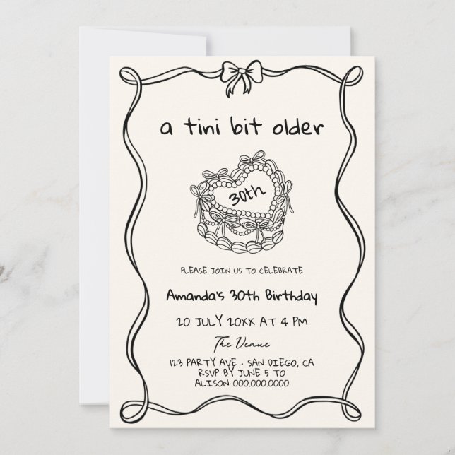 Hand Drawn A Tini Bit Older Quirky Birthday Party Invitation (Front)