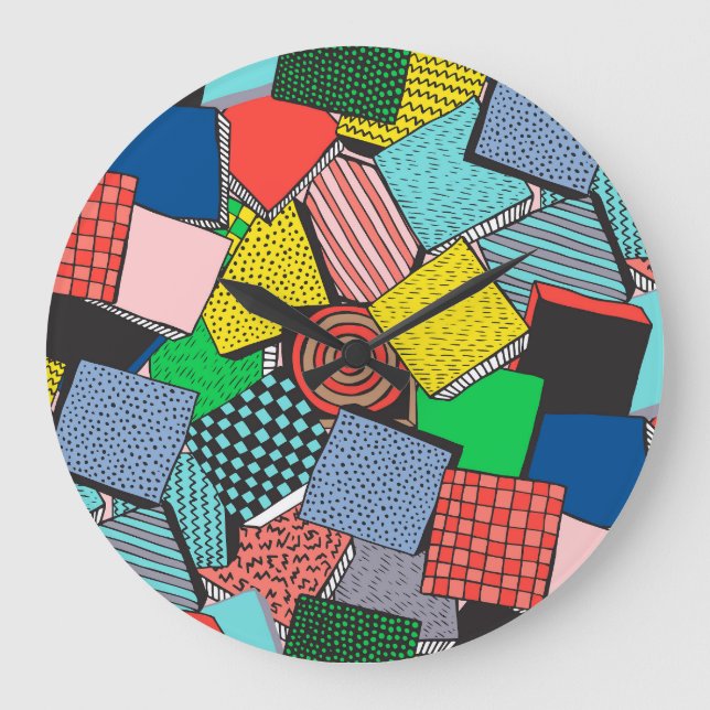 Hand Drawn Abstract Blocks Texture Large Clock (Front)