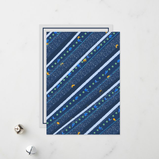 Hand drawn Abstract Blue white line stripe pattern Holiday Card (Front/Back In Situ)