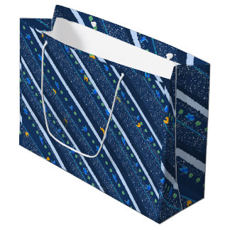 Hand drawn Abstract Blue white line stripe pattern Large Gift Bag