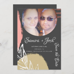 Hand Drawn Abstract Botanical Grey Save the Date I Invitation