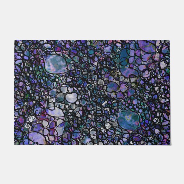 Hand-Drawn Abstract Circles, Blue, Purple, Black Doormat (Front)