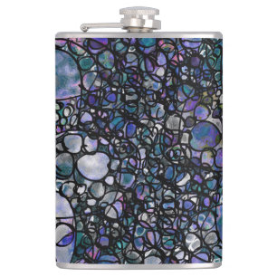 Hand-Drawn Abstract Circles, Blue, Purple, Black Hip Flask