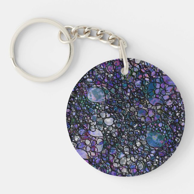 Hand-Drawn Abstract Circles, Blue, Purple, Black Keychain (Front)