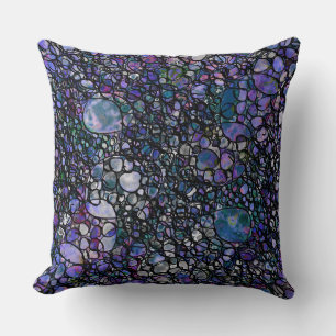 Hand-Drawn Abstract Circles, Blue, Purple, Black Throw Pillow