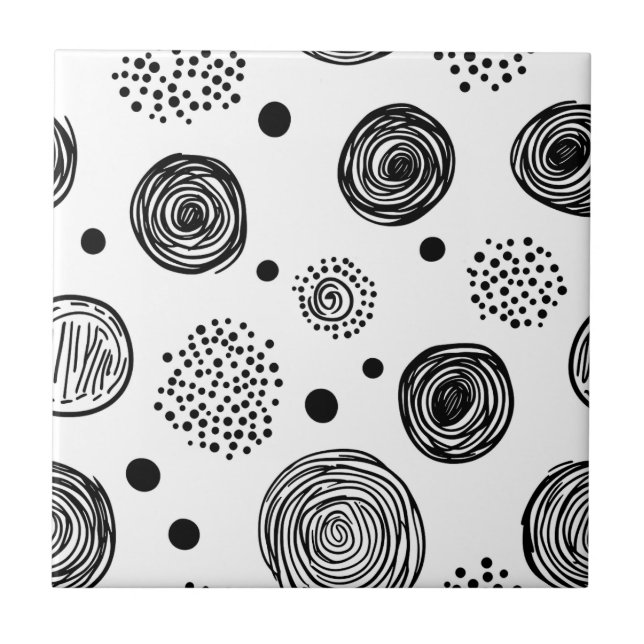 Hand-Drawn Abstract Doodle - Black and White (2) Tile (Front)