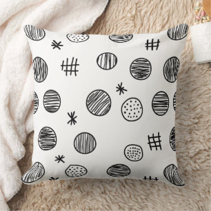 Hand-Drawn Abstract Doodle - Black and White (3) Throw Pillow