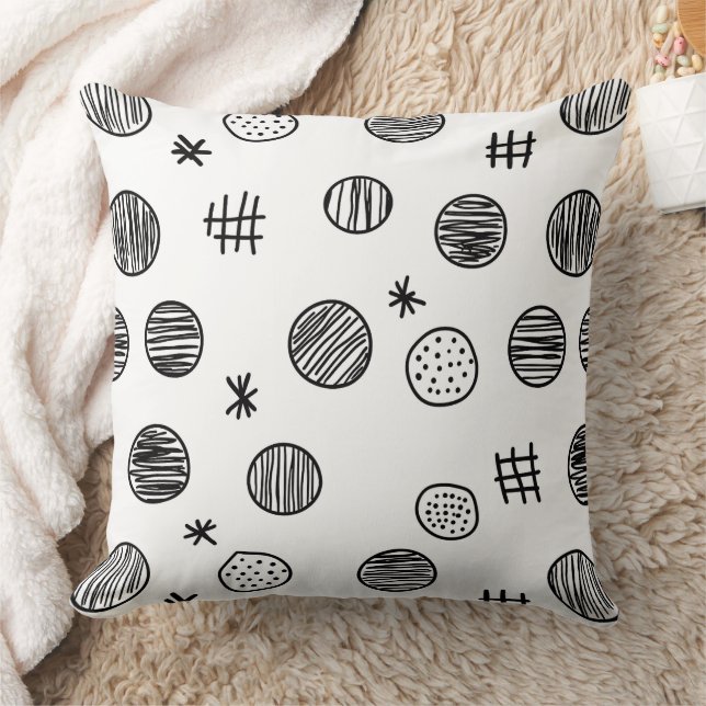 Hand-Drawn Abstract Doodle - Black and White (3) Throw Pillow (Blanket)