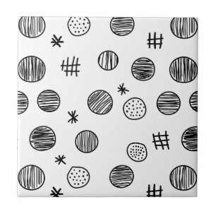 Hand-Drawn Abstract Doodle - Black and White (3) Tile