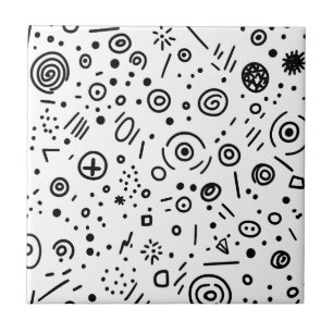 Hand-Drawn Abstract Doodle - Black and White Tile