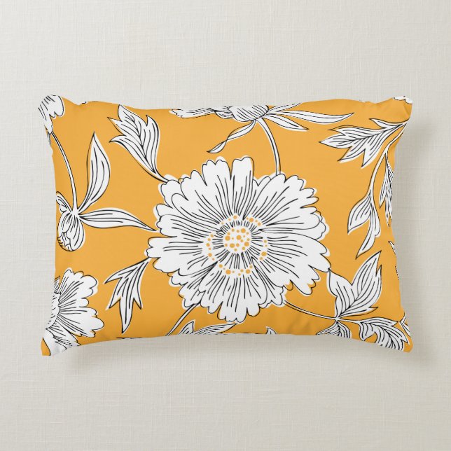 Hand drawn abstract garden flowers. Contour drawin Accent Pillow (Front)