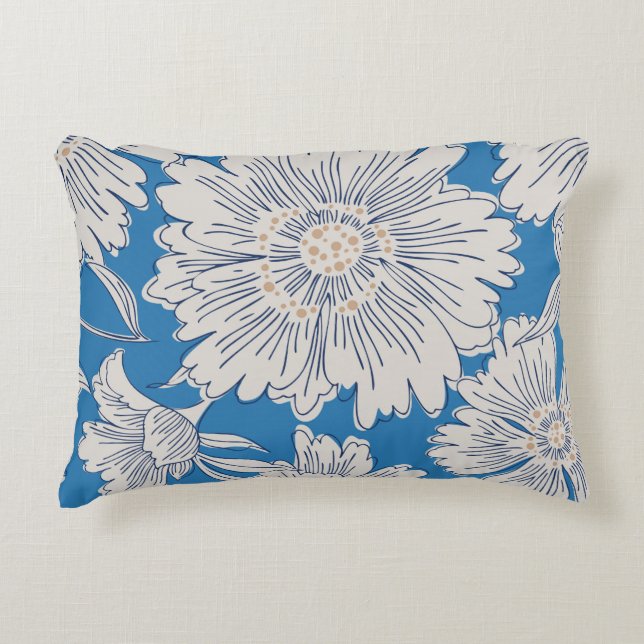 Hand drawn abstract garden flowers. Contour drawin Accent Pillow (Front)