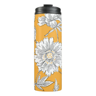 Hand drawn abstract garden flowers. Contour drawin Thermal Tumbler