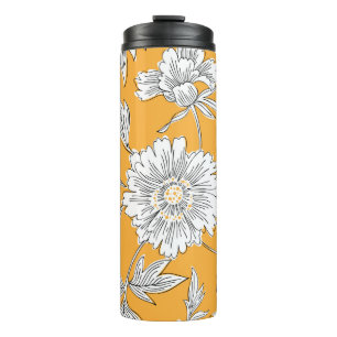 Hand drawn abstract garden flowers. Contour drawin Thermal Tumbler