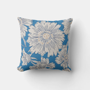 Hand drawn abstract garden flowers. Contour drawin Throw Pillow