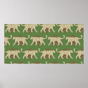 Hand Drawn Abstract Leopard Cheetah with Animal Sk Poster