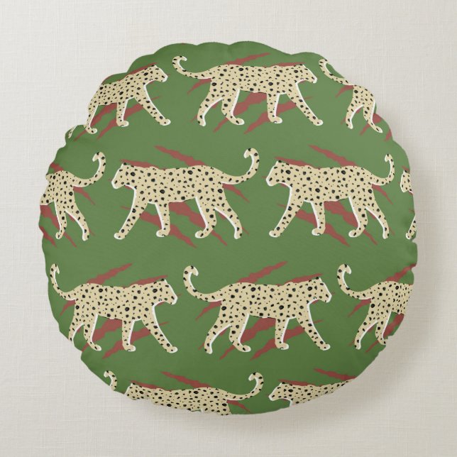 Hand Drawn Abstract Leopard Cheetah with Animal Sk Round Pillow (Front)