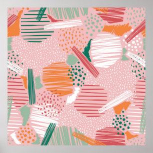 Hand drawn abstract line and paint seamless patter poster