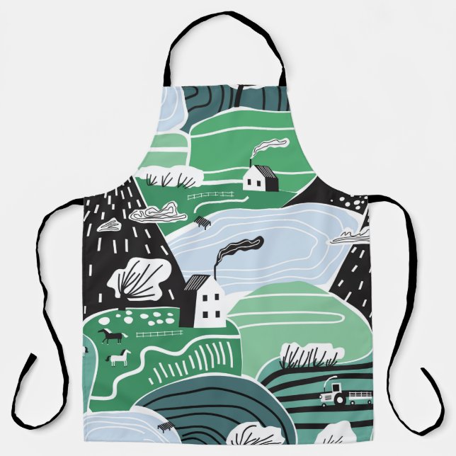 Hand drawn abstract scandinavian graphic illustrat apron (Front)