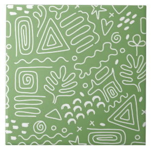 Hand drawn abstract shapes green pattern tile