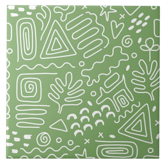 Hand drawn abstract shapes green pattern tile (Front)