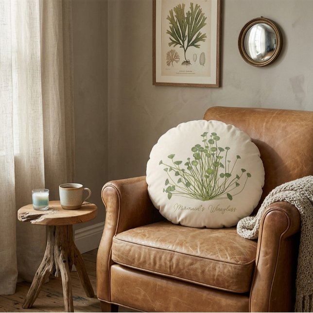 Hand drawn Acetabularia Seaweed  Round Pillow (Creator Uploaded)