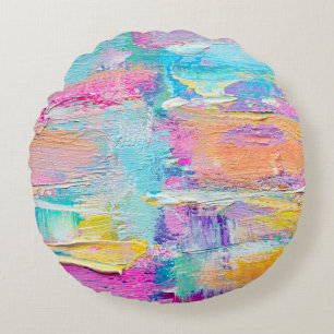 Hand drawn acrylic painting. Abstract art backgrou Round Pillow