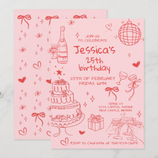 Hand Drawn Adult Handwritten Scribble Birthday  Invitation
