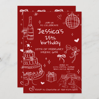 Hand Drawn Adult Handwritten Scribble Birthday  Invitation