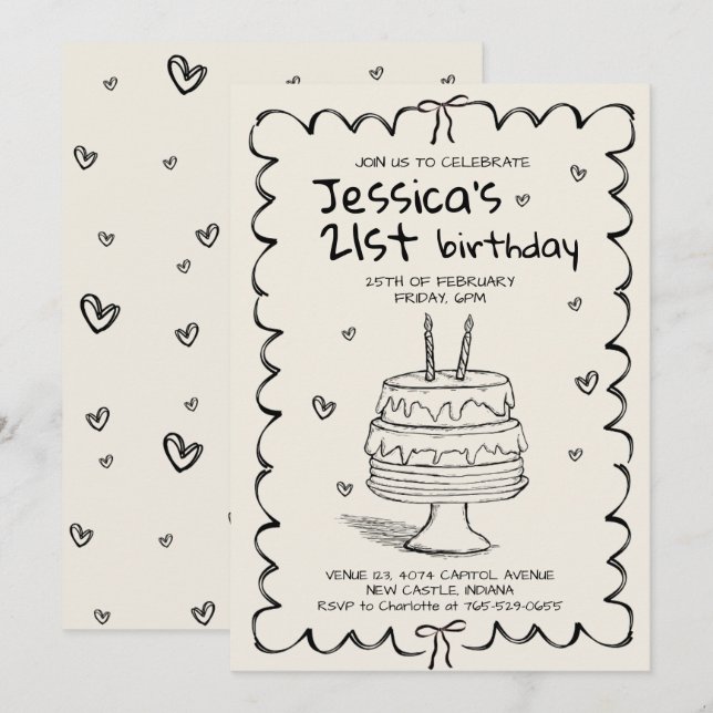 Hand Drawn Adult Scribble Birthday  Invitation (Front/Back)